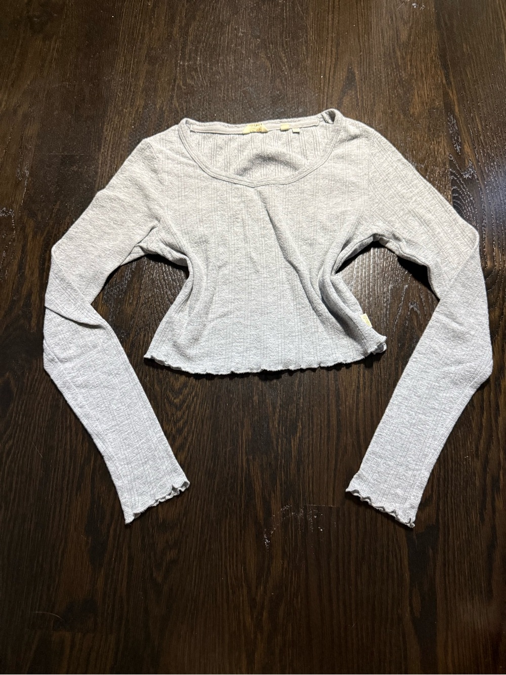 Superdry Light Gray Ribbed Cropped Long-Sleeve Top